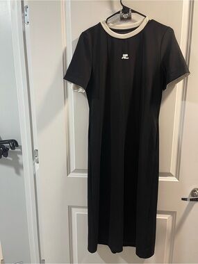 Courreges Black Midi Dress with Contrast White Collar and Cuffs Tags Is Missing
